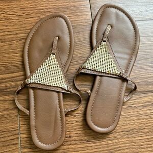 Riviera Brown and Gold Sandals with Beaded Detail